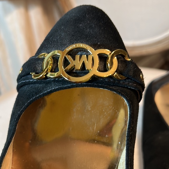 Michael Kors HAMILTON Pump Black Suede Heels Stiletto Platform MK logo Size 10 - Picture 13 of 14